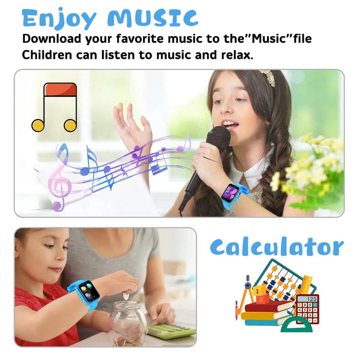 Smart Watch für Kinder, 24 Spiele, Schrittzähler, 2 HD-Kameras, modische Smartwatches für Kinder von 3 bis 14 Jahren, tolle Geschenke für Mädchen und Jungen (blau)…
