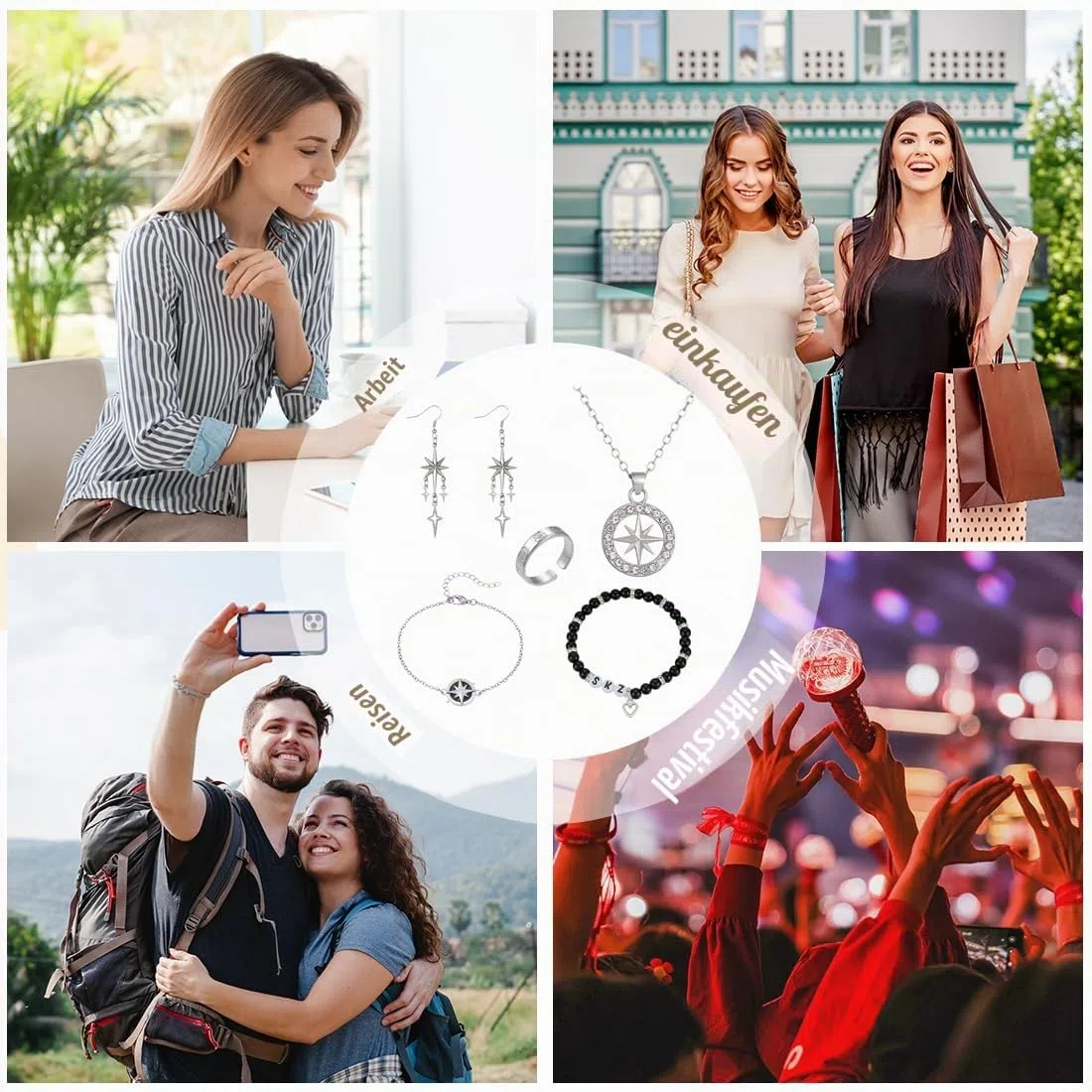 Stray Halskette Armband Set, mit Halsketten, Armbänder, Perlenarmbänder, Ringe, Ohrringe und 2 SKZ Photocard, Kpop Geschenke, Unverzichtbare Fanartikel für Kpop Fans