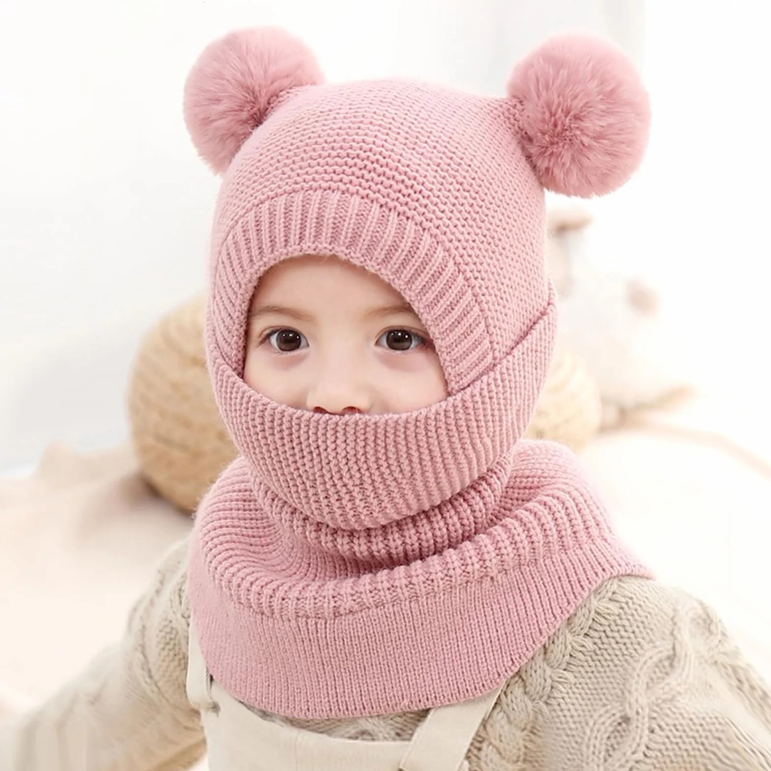 TAGVO Kinder Winter Thermo Sturmhaube 2-5 Jahre, Multifunktionale Winddichte Warm Fleece Schlupfmütze, Wintermütze mit Halswärmer für Jungen Mädchen