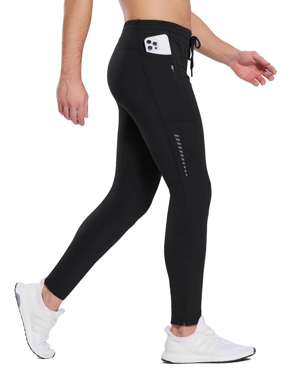 baleaf Thermo-Laufhose für Herren, Winter, Radhose, Fleece-gefüttert, Kompressionsleggings mit Reißverschlusstaschen, für kaltes Wetter