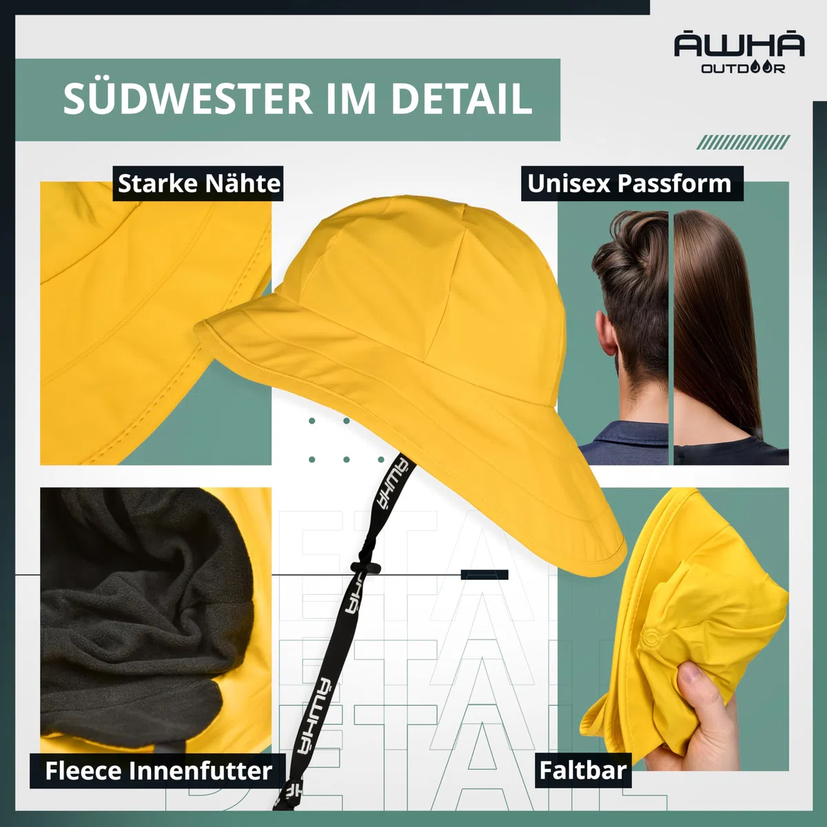 AWHA Südwester Regenhut Unisex - wasserdichte Mütze mit breiter Krempe und Ohrenklappen
