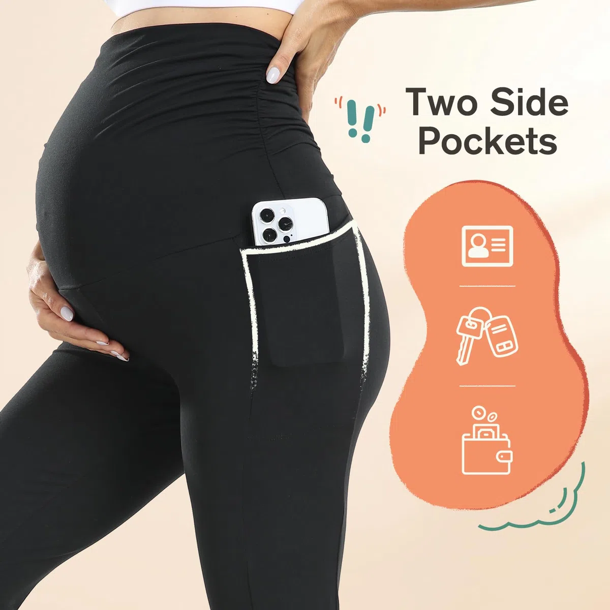 Umstandsleggings mit Taschen Hoher Bund Schwangerschaftsleggings Blickdichte Umstandshose Maternity Leggings für Schwangere Damen Umstandskleidung