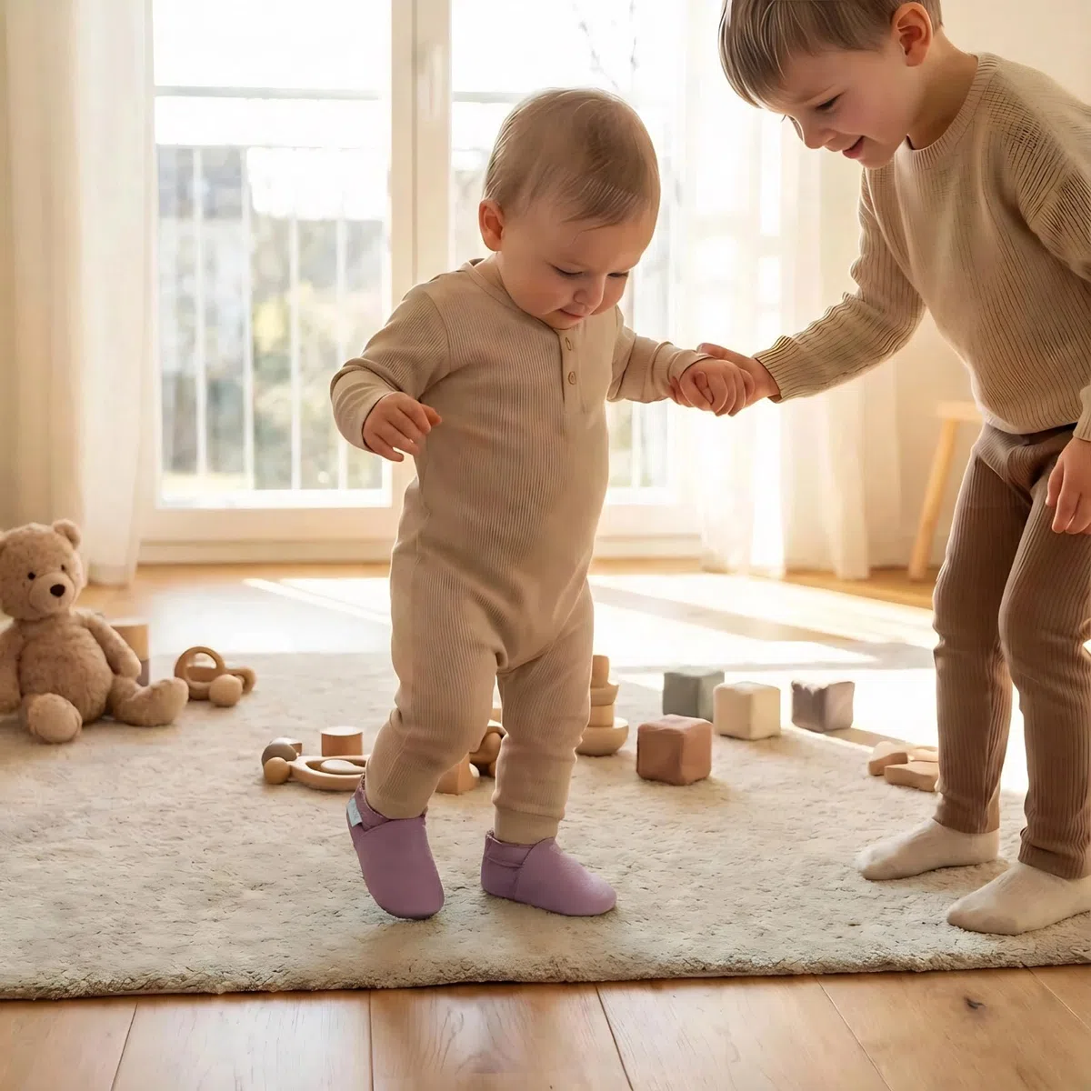 Baby Krabbelschuhe aus Leder Hausschuhe Kleinkind Weiche Lauflernschuhe Baby Barfußschuhe für Jungen Mädchen
