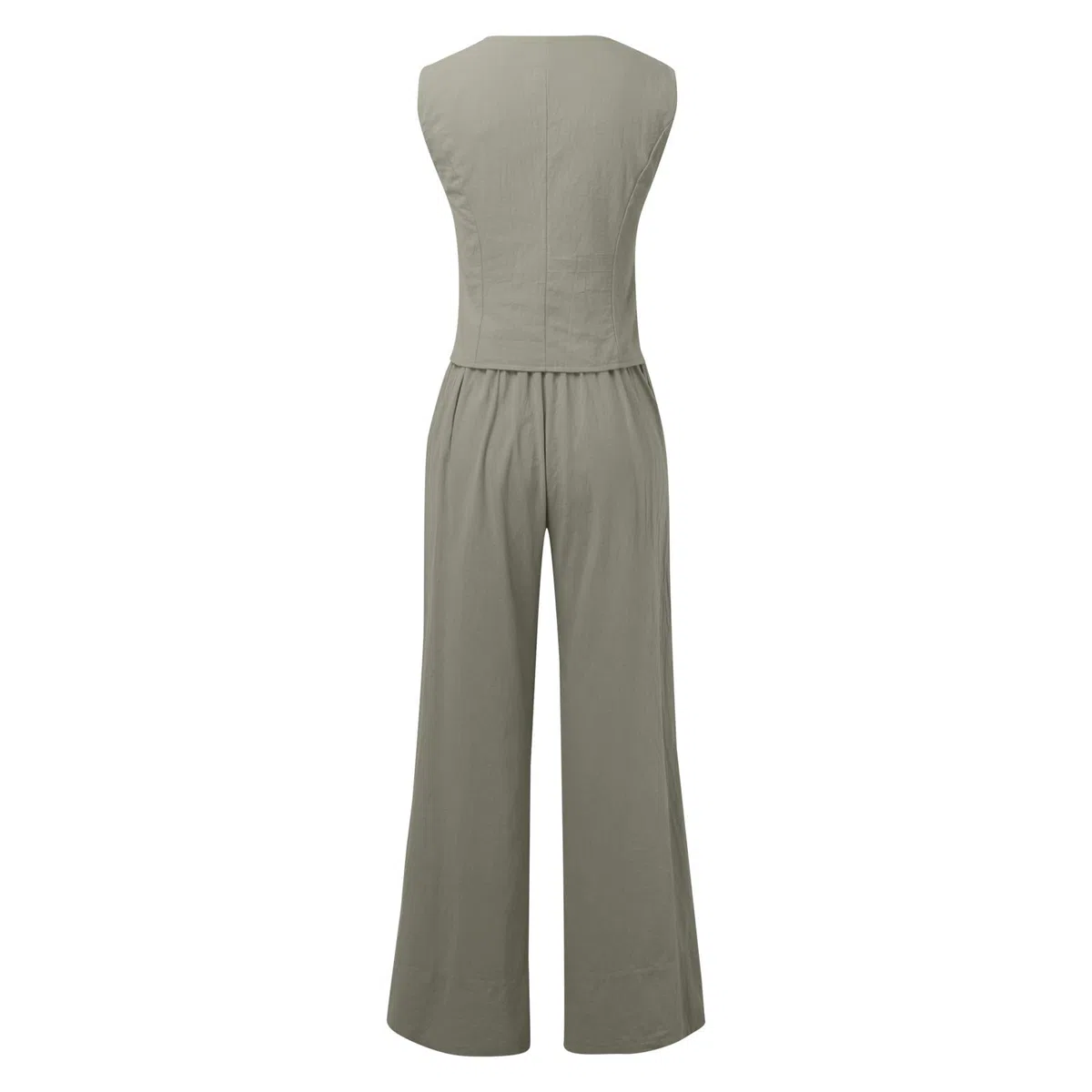 Hosenanzug Damen Elegant,Business Leinen Anzug 2 Teiler Set Ärmellos Blazer Weste und Hosen Hohe Taille Festlich Zweiteiler Damen Sommer Outfits Festlich Anzug Frauen Baumwolle Freizeitanzug