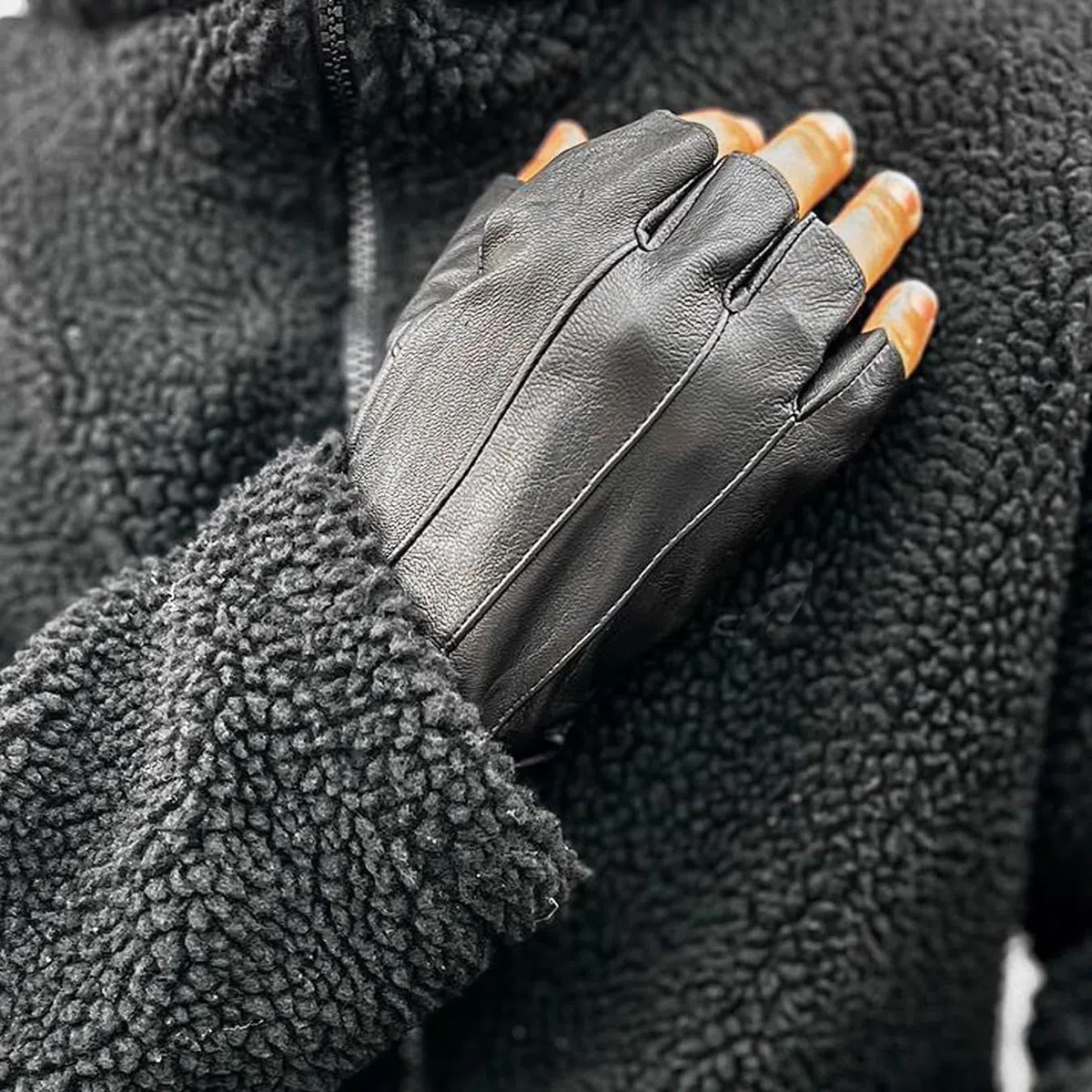 Harssidanzar Fahrhandschuhe für Männer,Ungefütterte Fingerlose Half Finger Leder Fahrhandschuhe KM049EU