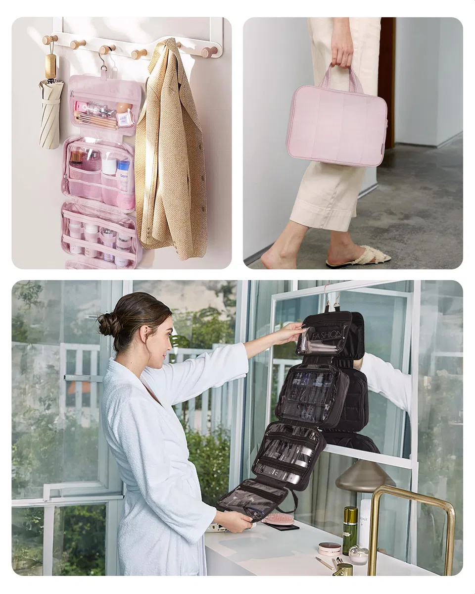 BAGSMART Kulturbeutel zum Aufhängen, Kulturtasche für Damen, Kosmetiktasche Groß, Toilettentasche Damen Reise Schmuck Organizer, Puffy Makeup Cosmetic Bag Organizer, Schwarz