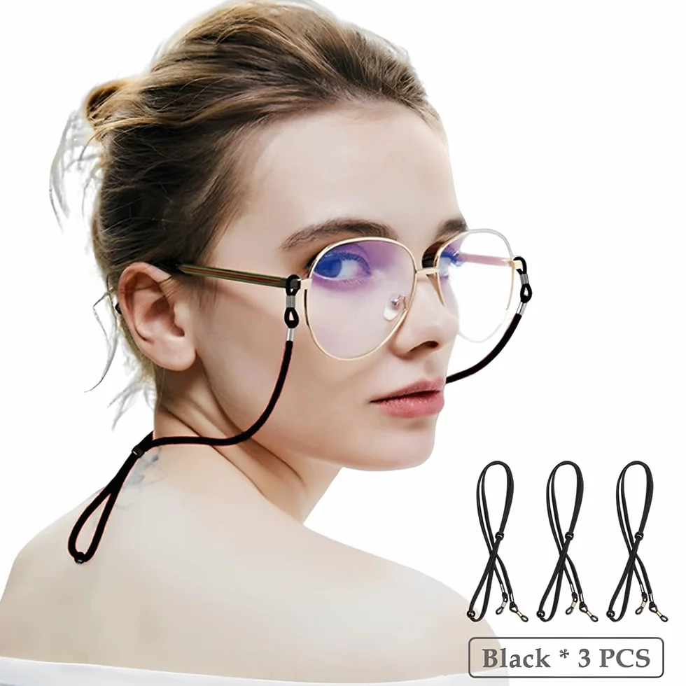 3 Stück Universal Brillenband aus Leder für Sonnenbrille - Brillenbänder Brillenkette Schwarz Einstellbarer Brille Cord für Damen und Herren