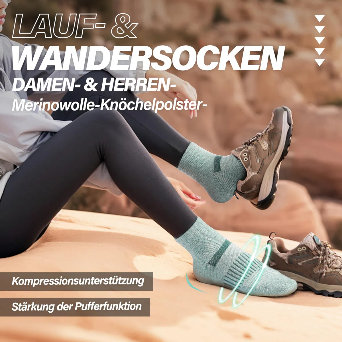 MOSEY KOSY Merino Kurz Viertellänge Wandersocken, Sneaker Socken, Thermosocken Warme Wollsocken, Atmungsaktiv Laufsocken Sportsocken für Herren Damen 6 Paar