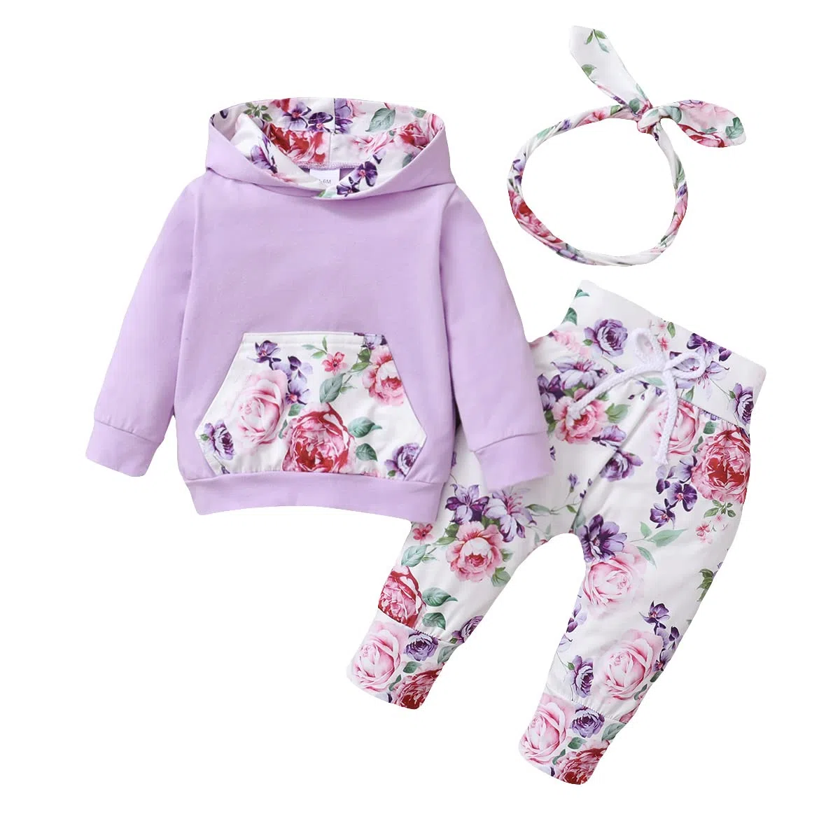 T TALENTBABY 3 StüCk Babykleidung Mädchen 0-24 Monate, Baby Kleidung Outfit Set, Neugeborenes Girl Langarm Floral Warme Bekleidungsset, Sweatshirt+ Hose+ Stirnband