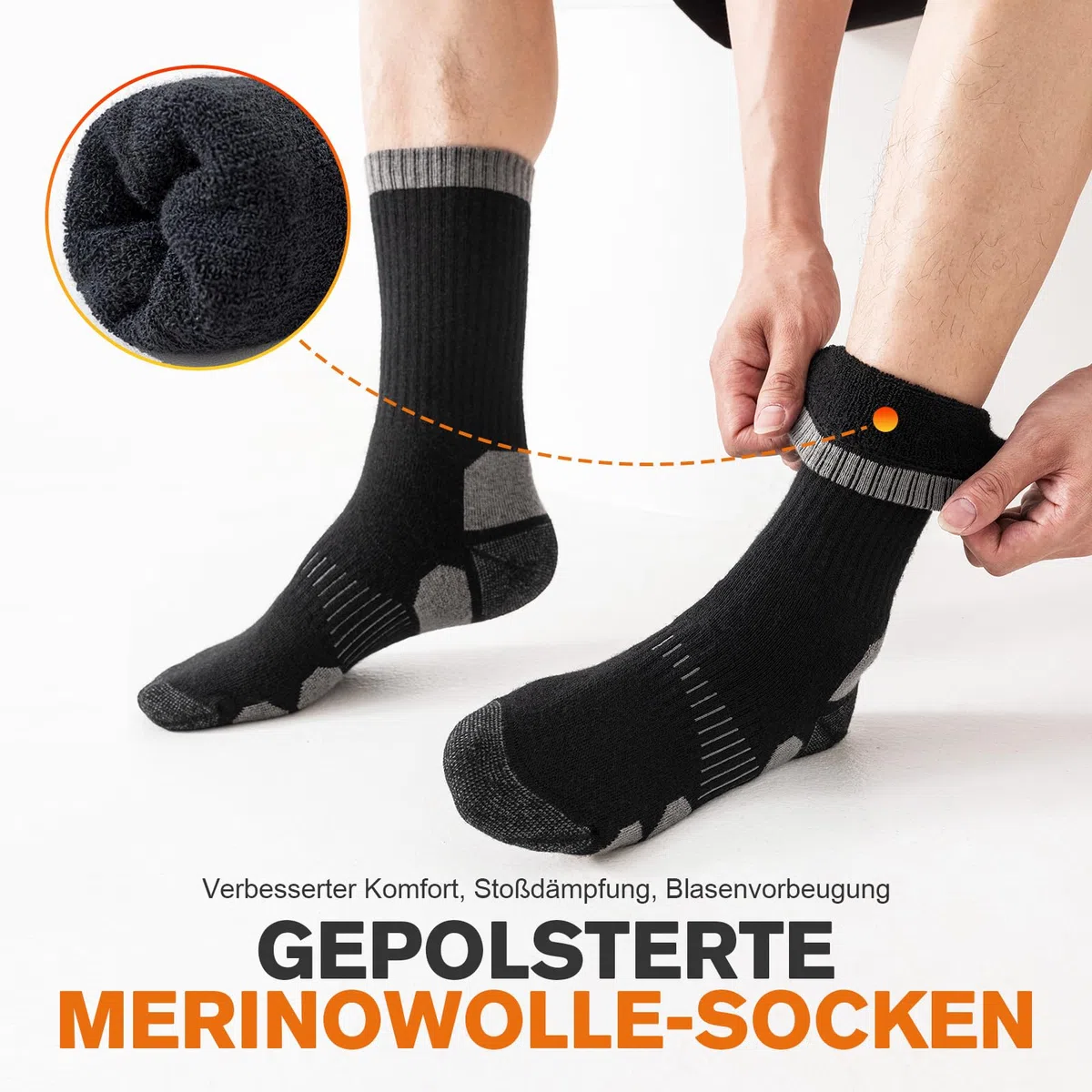 Niorasen Merino Wandersocken Herren Damen, Sommer Outdoor Socken Trekkingsocken, Merinowolle Socken, Sportsocken Laufsocken Tennissocken Arbeitssocken Atmungsaktiv Anti-Blasen & Gepolstert 3 Paar