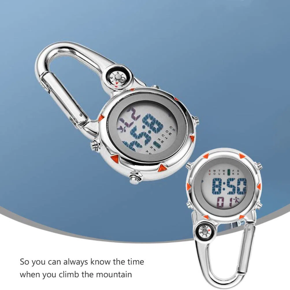 VOSAREA Karabiner Uhr Digital Sportuhren Angeln Wandern Klettern Mini Taschenuhr mit Kompass Camping Outdoor Activities Ärzte Krankenschwestern Orange