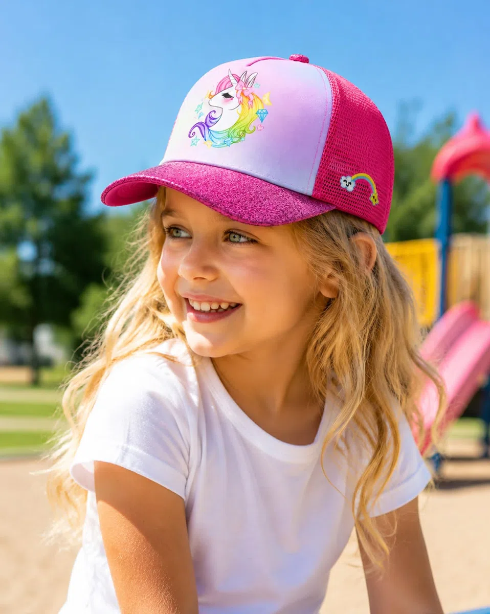 Kinder Einhorn Trucker Caps für Mädchen, Kleinkind Snapback Mesh Baseball Hut für Alter 2-8
