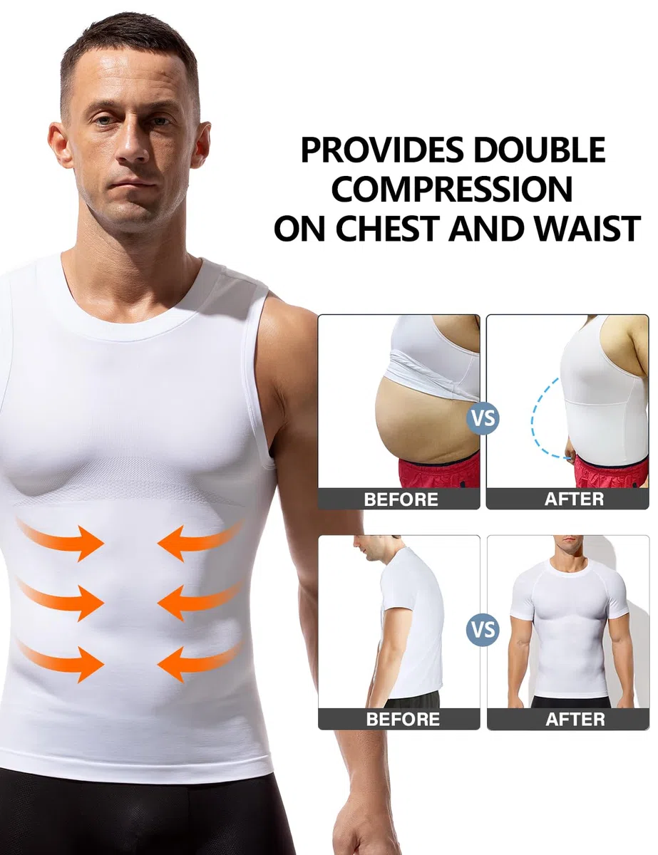 Arjen Kroos Shapewear Herren Kompressionsshirt Figurformend Bauchweg Shirt Shape Elastische Unterhemd Body Shaper Tank Top