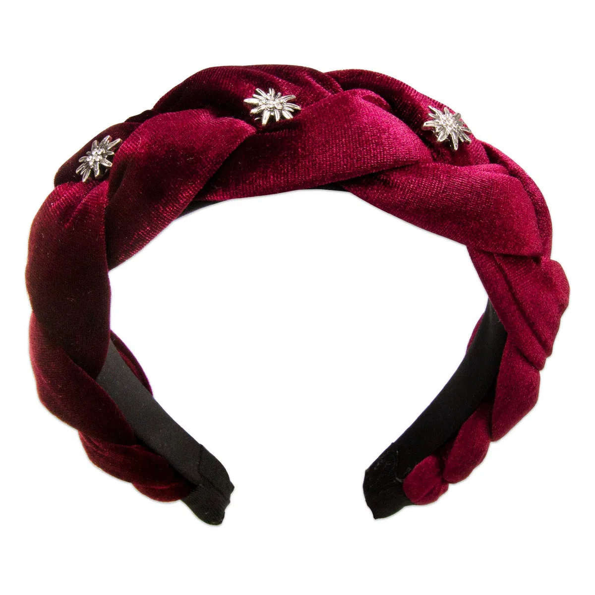 Alpenflüstern Trachten-Haarreif Samt Flechtoptik & Strass-Edelweiß - Damen Haarschmuck rutschfest, Haarband geflochten fürs Dirndl (dunkelrot-bordeaux) ADV129