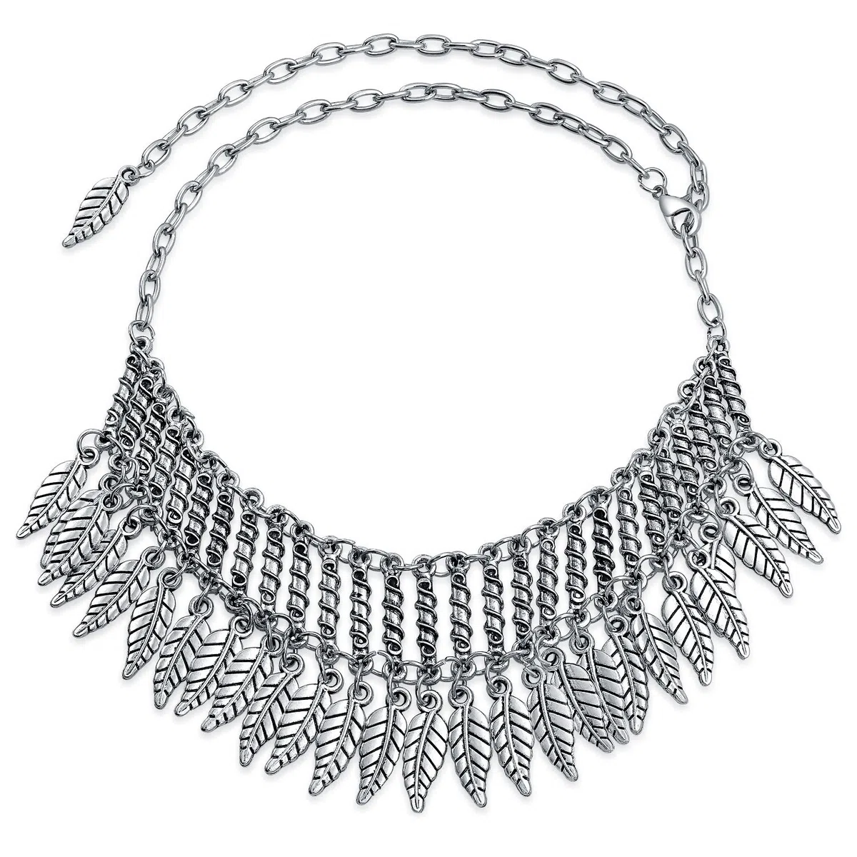 Bling Jewelry Native American Style böhmischen Boho baumelnden Münzen Feder breite Choker Halskette Western-Schmuck für Frauen oxidiert versilbert