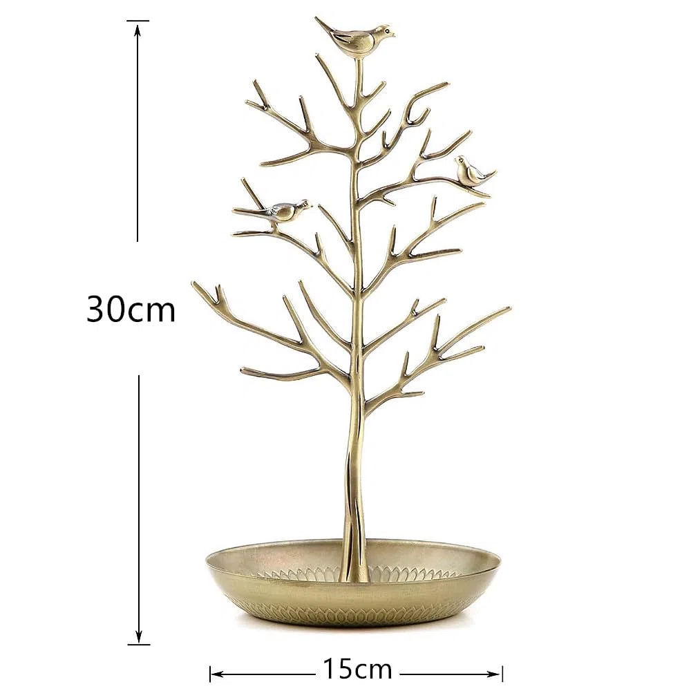 TRIXES Schmuckbaumständer im Gold-Stil – Vintage-Vögel – Hängen Sie Ihren Schmuck auf – Hängender Organizer-Rack-Turm – Präsentationsständer