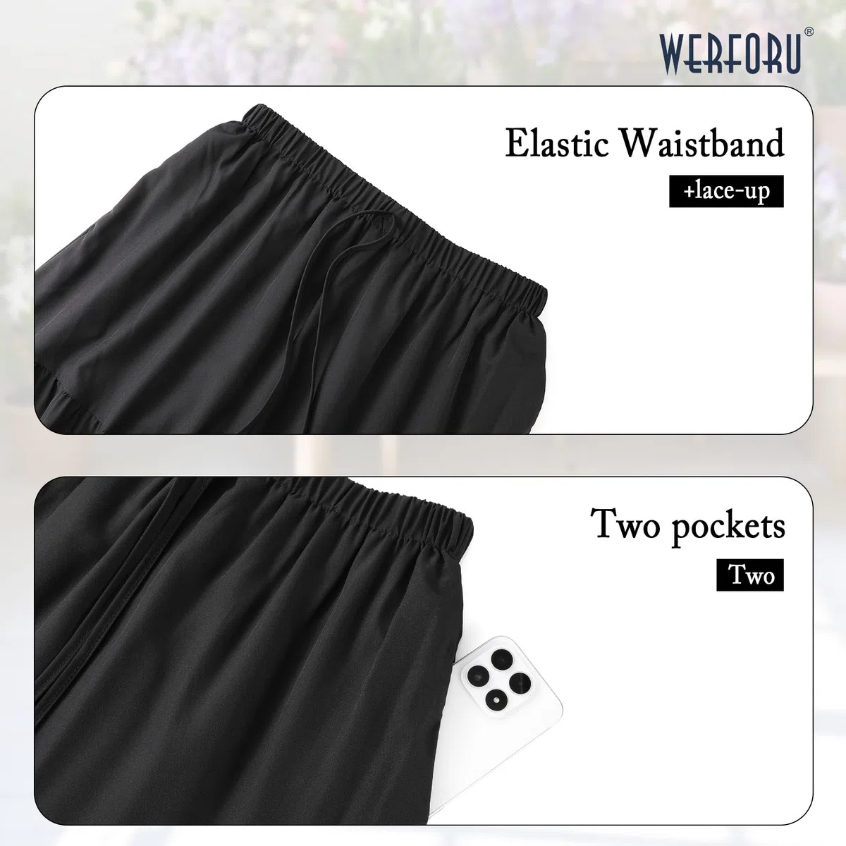 WERFORU Langer Rock Damen mit Taschen Hohe Taille mit Elastischem Bund Röcke Elegant Maxirock Lang Sommerrock