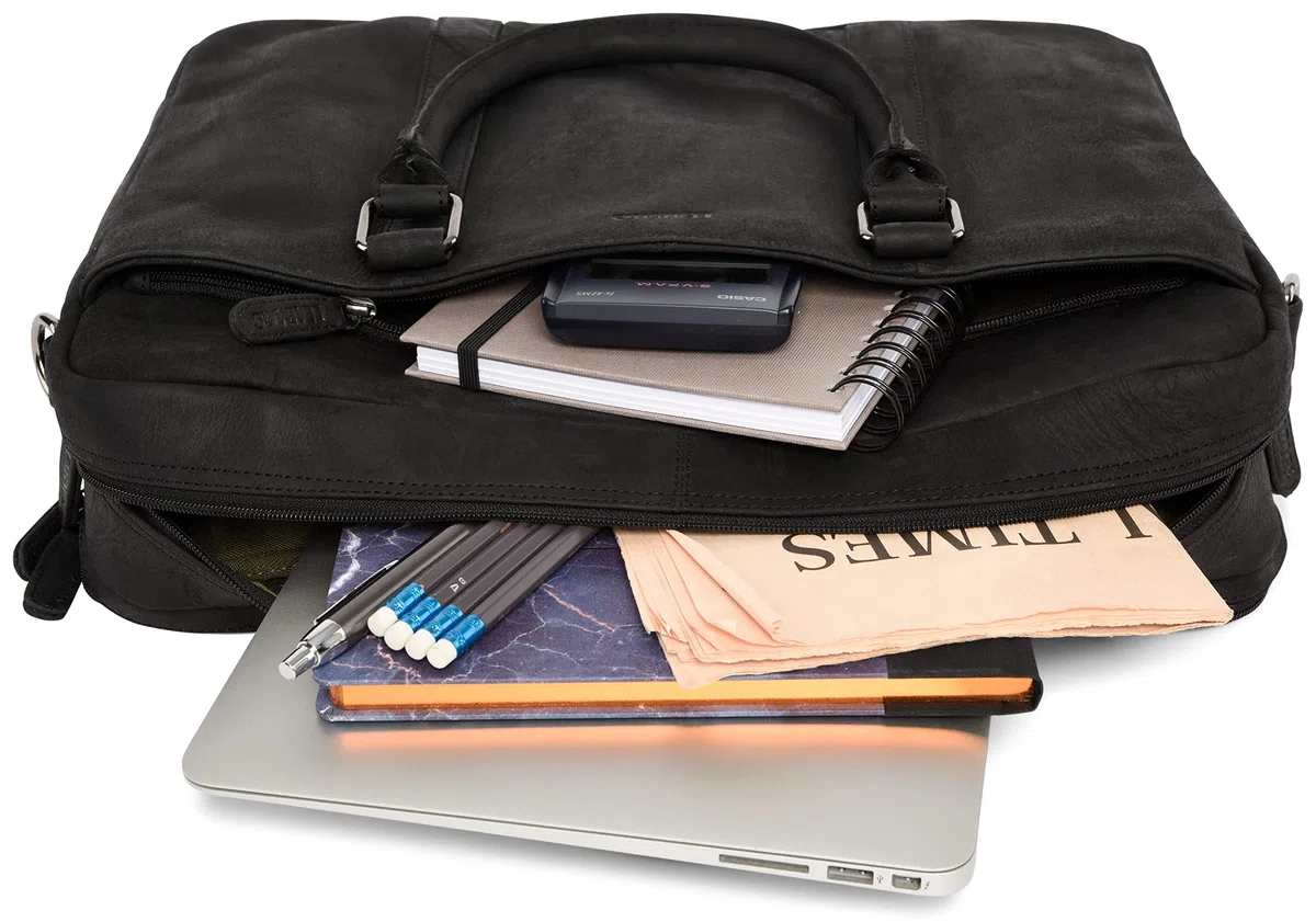LEABAGS Leder Aktentasche Herren Damen Echtleder Laptoptasche 16 Zoll Umhängetasche Schultergurt Messenger Bag