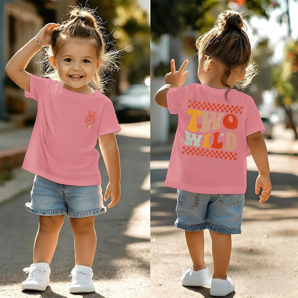 2. Geburtstag Tshirt für Mädchen Two WILD Drucker Shirt Zweiter Geburtstags Tshirt Sommer Kurzarm Top Geburtstagsfeier Kinderkleidung Locker Rundhals Shirts Baby Outfits