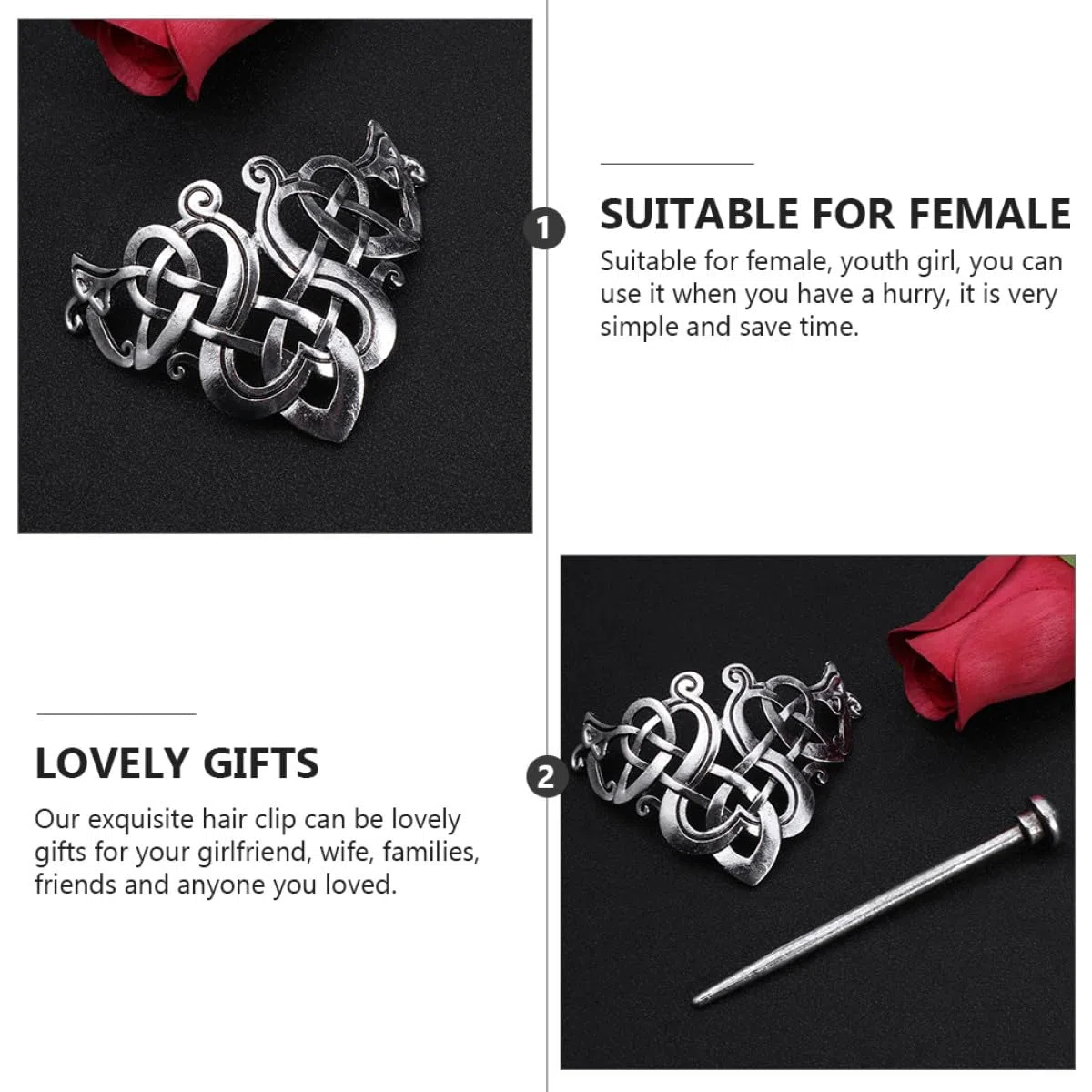2 Stück Kreative Wikinger Haarnadeln Metall Haarklammern Keltischer Knoten Stil Damen Mädchen Haarspangen Leicht Langlebig Schmuck Zubehör