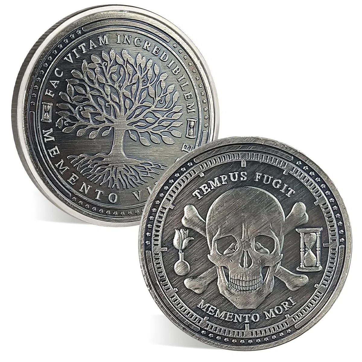 Memento Mori Münze - Lebensbaum Memento Vivere Münze, Skeletthard Erinnerung, Nüchternheitstoken, DEC Coole Genesungsmedaille Geschenke