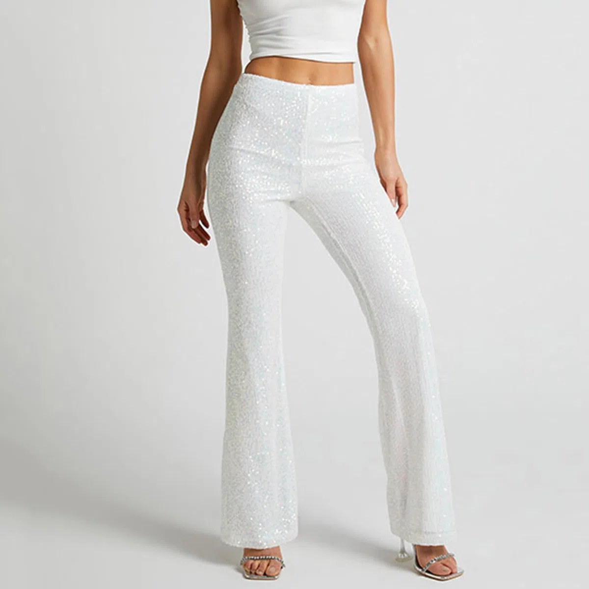 Freizeithose Damen Glitzer Pailletten Hosen Hohe Taille Dehnbar Hip Hop Club Glänzende Hose Elegant Jogginghose Party Club Kostüm mit Drawstring Baggy Paillettenhose für Frühling