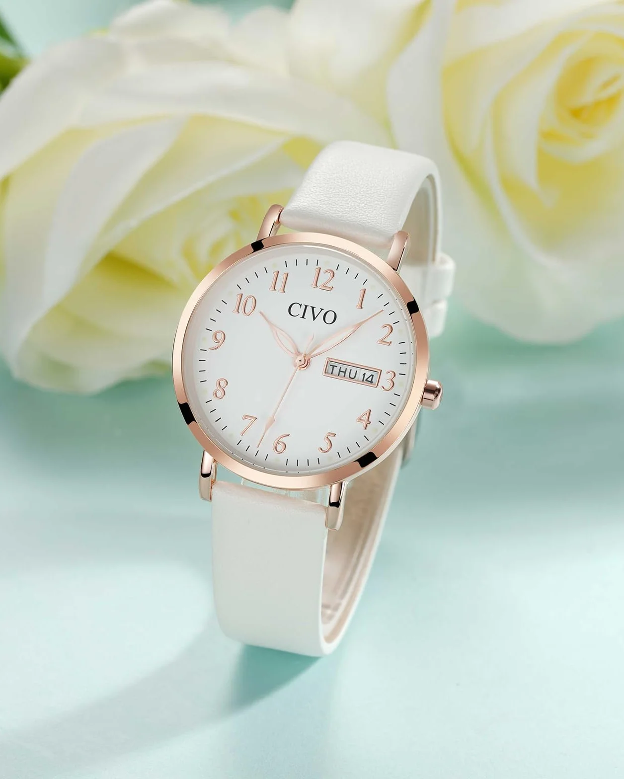 CIVO Leicht Lesbar Armbanduhr Damen: Klares Zifferblatt mit Zahlen Leuchtende Zeiger Datum - Analog Damenuhr Lederarmband für Casual Alltagskleidung Geschenke