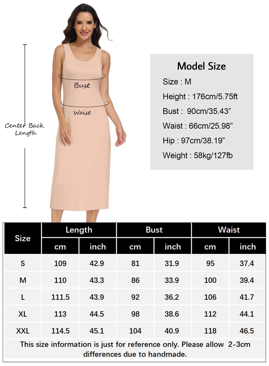 Lovasy Unterkleid Damen Sommer Extrem Lang Breite Schultergurte Modal Unterkleider für Damen Sexy Nachthemd Full Slip