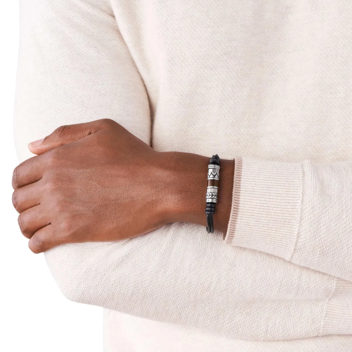 FOSSIL Herrenarmband aus Edelstahl oder Leder mit Faltverschluss