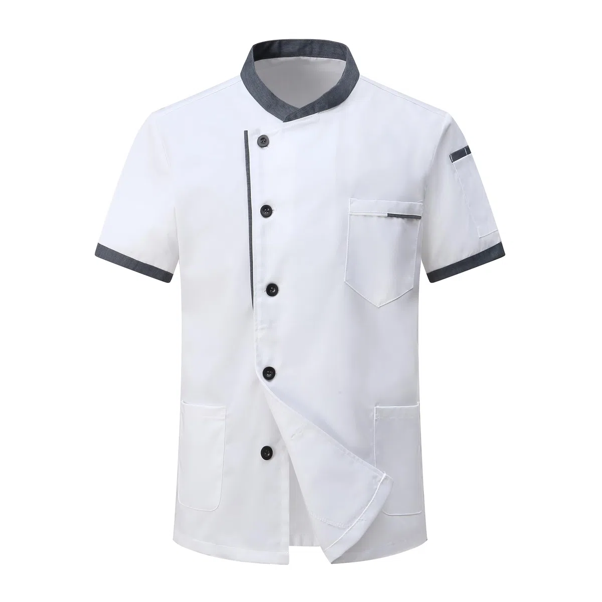 Kochjacke Kurzarm für Herren Bauwolle Kochbekleidung Professional Kochjacke mit Tasche Chef Uniform Bäckerjacke Unisex mit Knöpfe