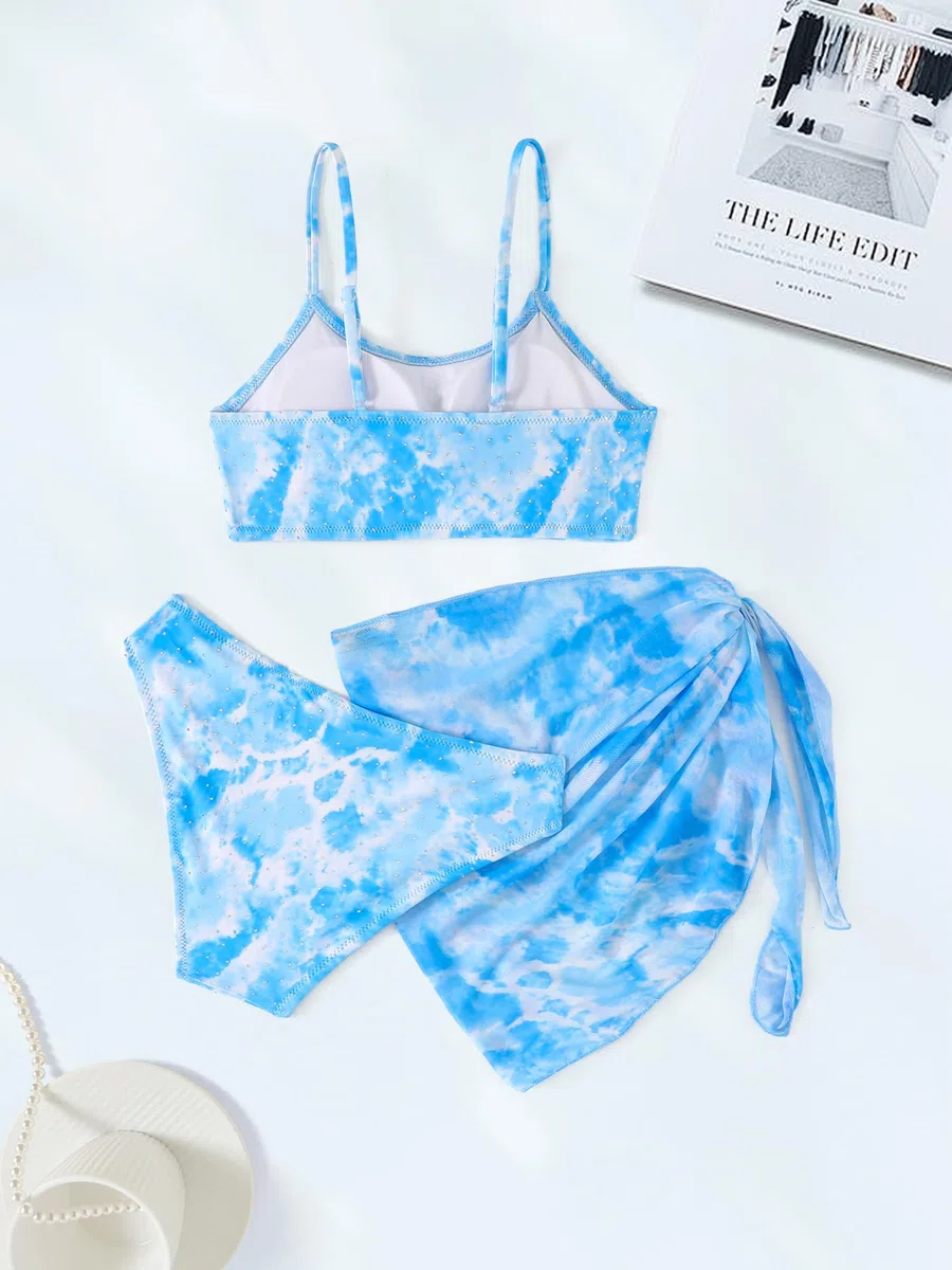 NATUST Mädchen Badeanzug 3-teilig Bikini Set Bikinioberteil mit Triangel Bikinihose und Rock