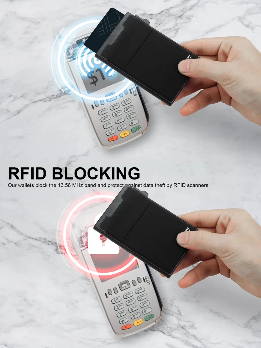 TOYFID Minimalistische Brieftasche-RFID-Schutz-Kartenhalter-Pop up Geldbörse-Schlankes Kreditkartenetui mit Münzfach
