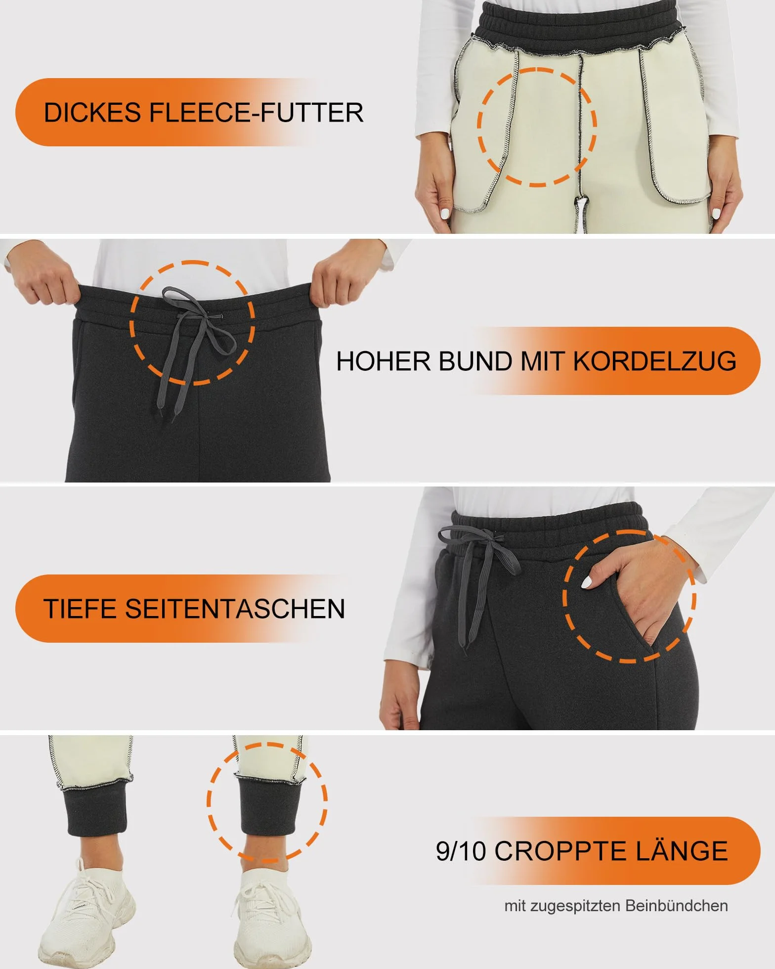 Damen Thermo Jogginghose Gefüttert – Sweatpants & Winterhose mit Fleece, Hohe Taille, Taschen – Warme Sport- & Freizeithose (-10℃ bis 15℃)