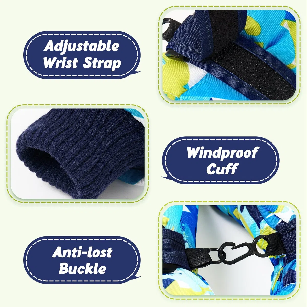 WAWSAM Kinder Ski Handschuhe Schneehandschuhe Kinder Winter Handschuhe Winddichte Warm Fleece Fahrradhandschuhe für Jungen Mädchen