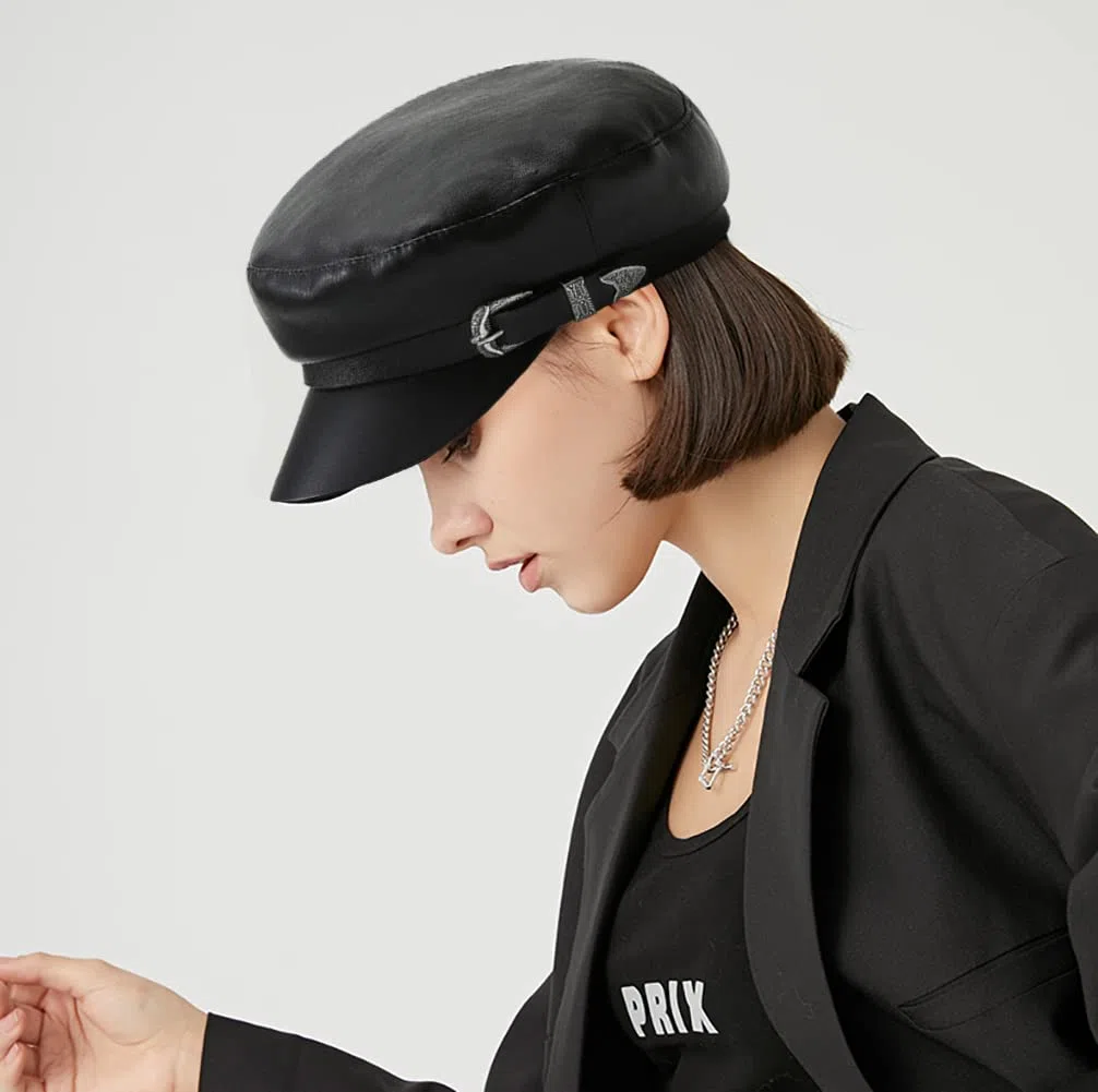 XYIYI Damen Fiddler Cap Newsboy Hut PU Leder Visor Baskenmütze Cap Paperboy Gatsby Hut