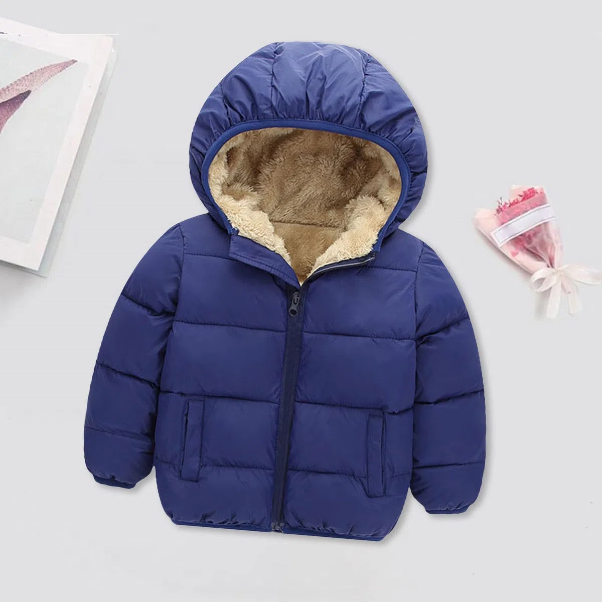Generisch Kinder Winterjacke Mädchen Warm Steppjacke mit Kapuze,Weiche Kinderjacken mit Fleecefutter,Reißverschluss Kapuzenjacke Jungen Herbst Und Winter,Lässige Bequeme Outdoorjacke für 2-7 Jahre