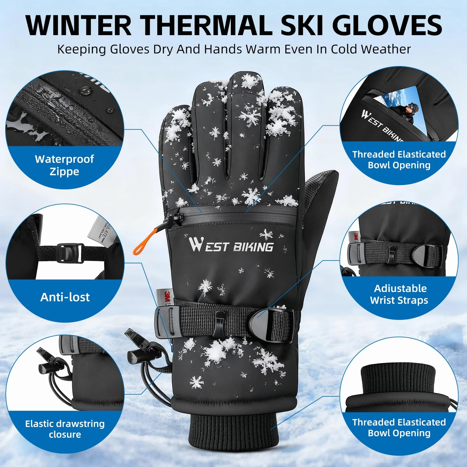 Winterhandschuhe Wasserdicht 3M Thinsulate Warme Touchscreen Skihandschuhe für Herren Damen, Fahrradhandschuhe,Winddicht Handschuhe für Ski,Wandern,Radfahren,Snowboarden