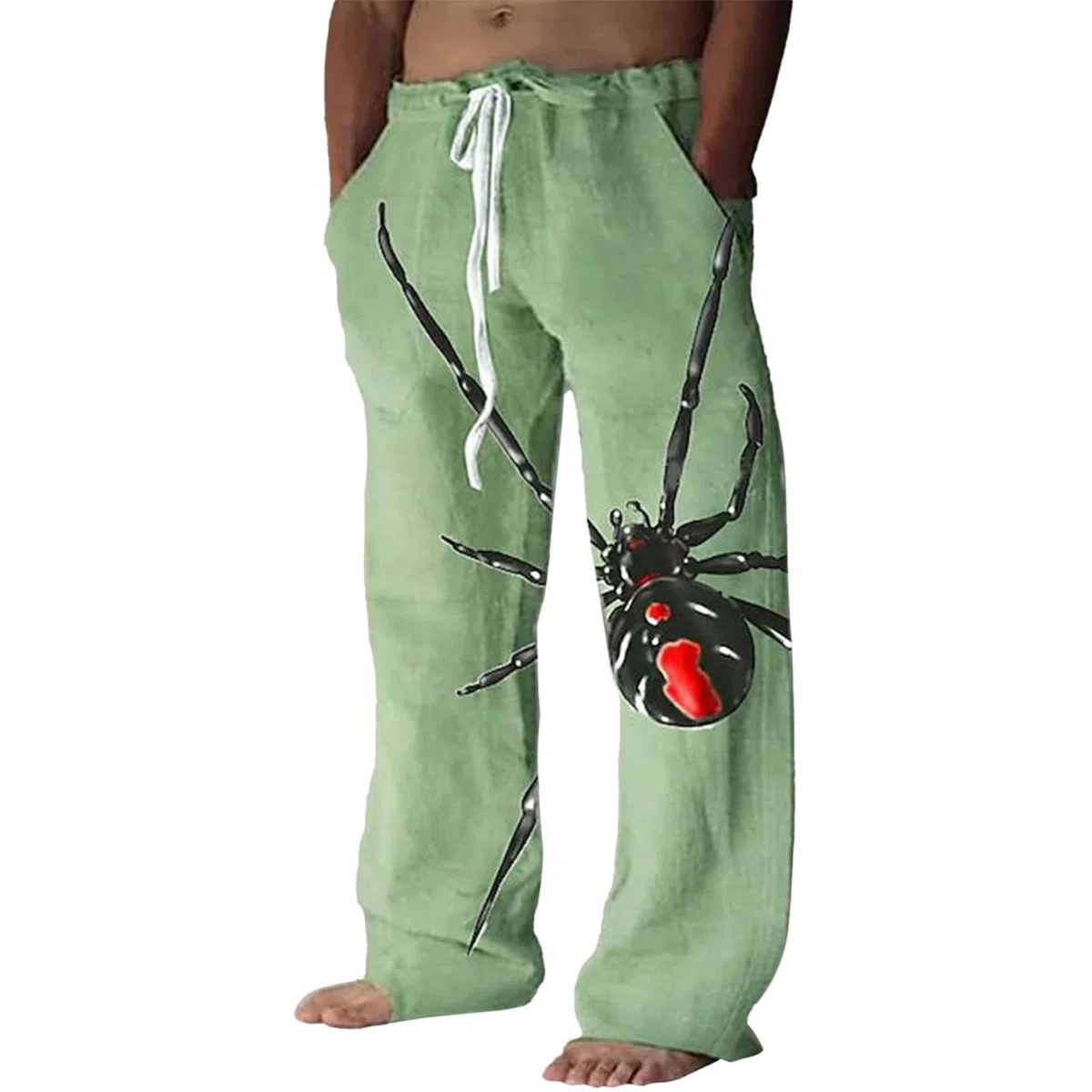 Herren Lang Freizeithose Weites Bein mit Spinnen 3D-Druck Casual Atmungsaktiv Strandhose Leicht Elastische Taille Halloween Hosen mit Kordelzug und Taschen Loose Fit für Männer