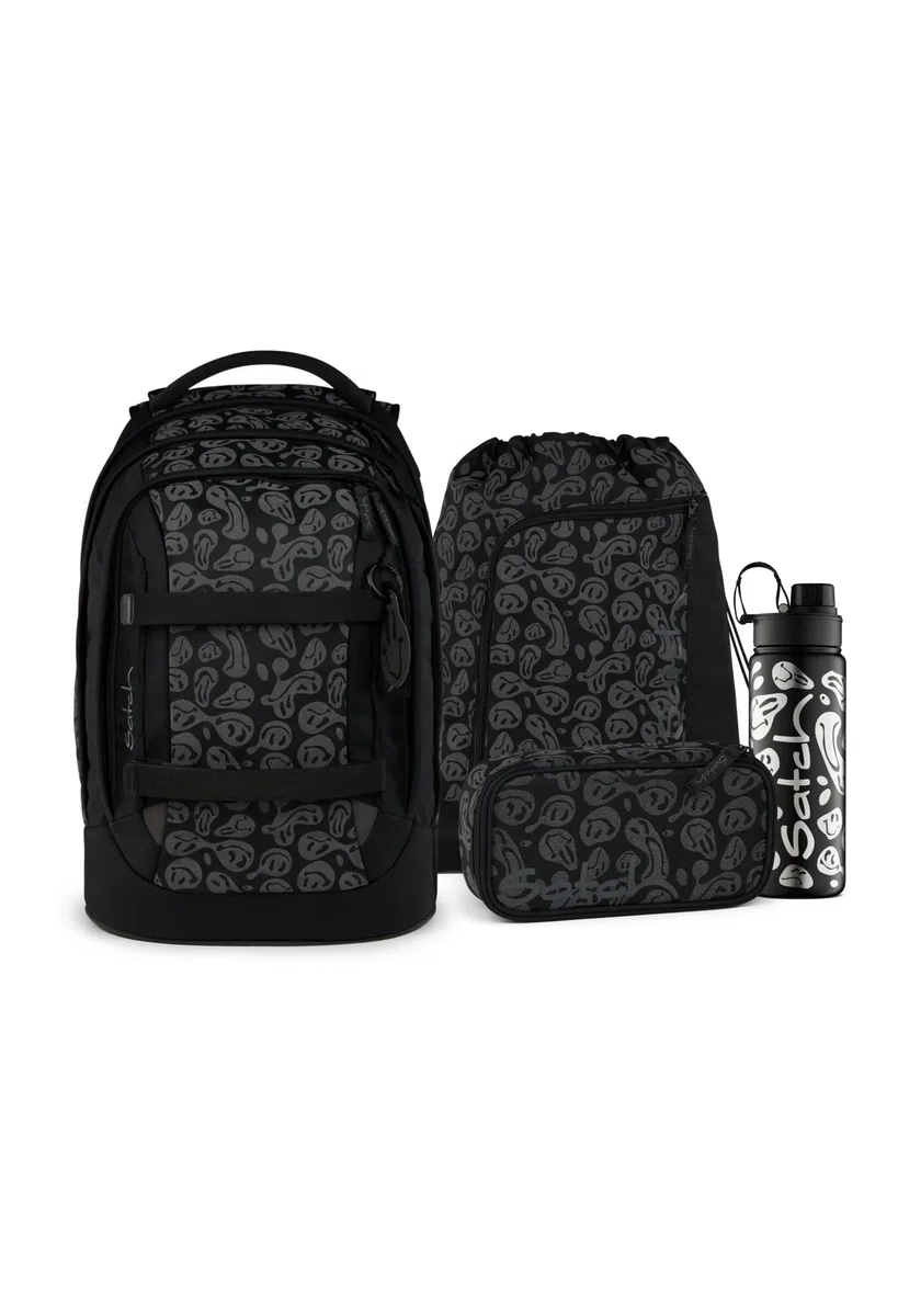 Satch Pack Set Schulrucksack-Set, 4-teilig ab 5. Klasse ergonomisch 30L Stauraum mit Schlamperbox Trinkflasche Sportbeutel Blurry Faces - Schwarz