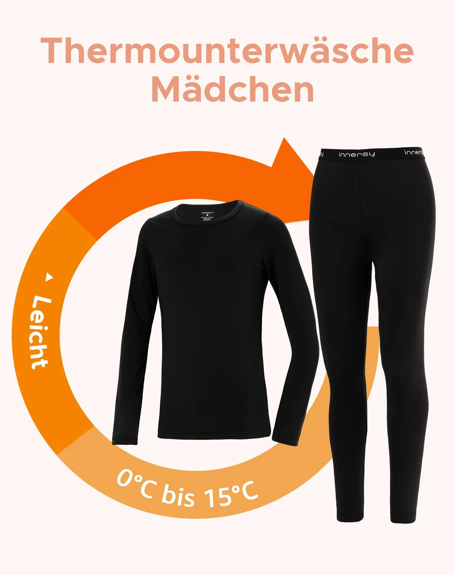 INNERSY Thermounterwäsche Kinder Schwarz Thermo Unterwäsche Mädchen Warm Funktionsunterwäsche (146-158, Schwarz)