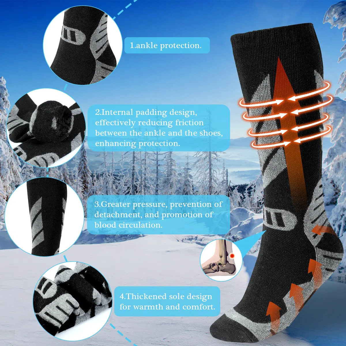 Warme Kinder Skisocken - 2 Paar aus Merinowolle und Baumwolle gefertigte Skisocken, Knielange Winter-Wärme Snowboard-Thermo-Socken für Jungen, Mädchen und Kleinkinder