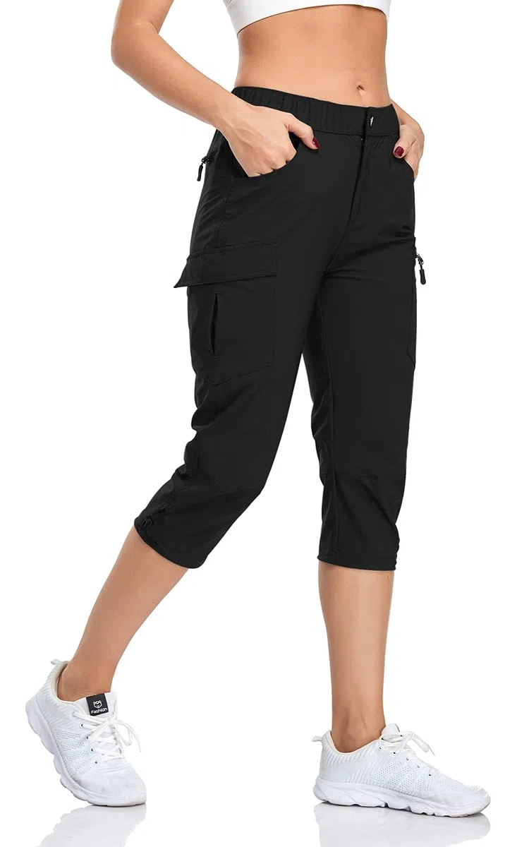 GymBrave Wanderhose Damen 3/4 Trekkinghose Stretch Leiche schnell trocknend Cargo Caprihose Sommer Outdoor UPF 50 mit Reißverschlusstaschen