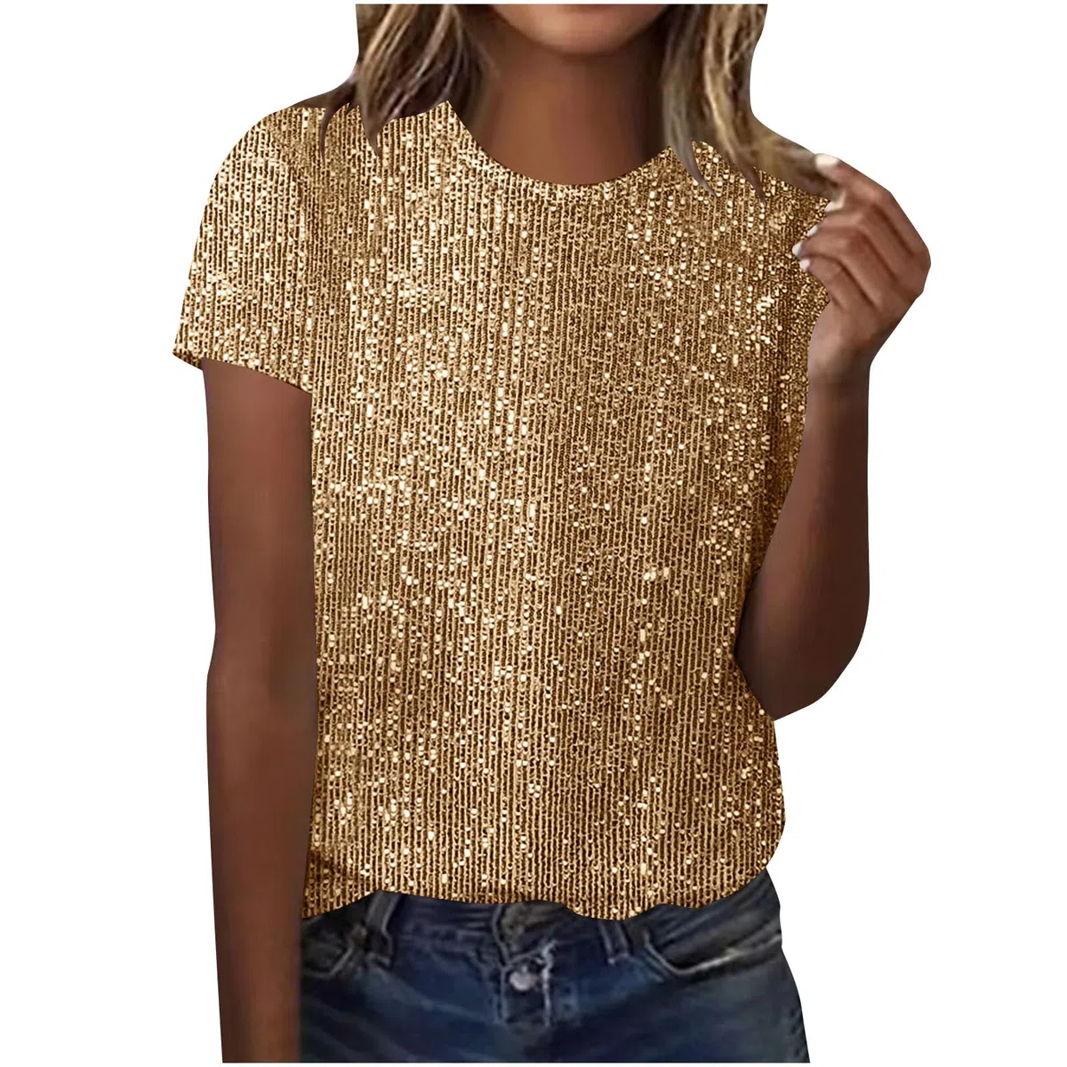 Glitzer T-Shirt Damen Pailletten Druck Bluse Modisches Pullover Glitzer Print Oberteile Rundhals Tunika Tops Kurzarm Shirt Farbverlauf Pulli Locker Atmungsaktiv Streetwear Karneval Kleidung