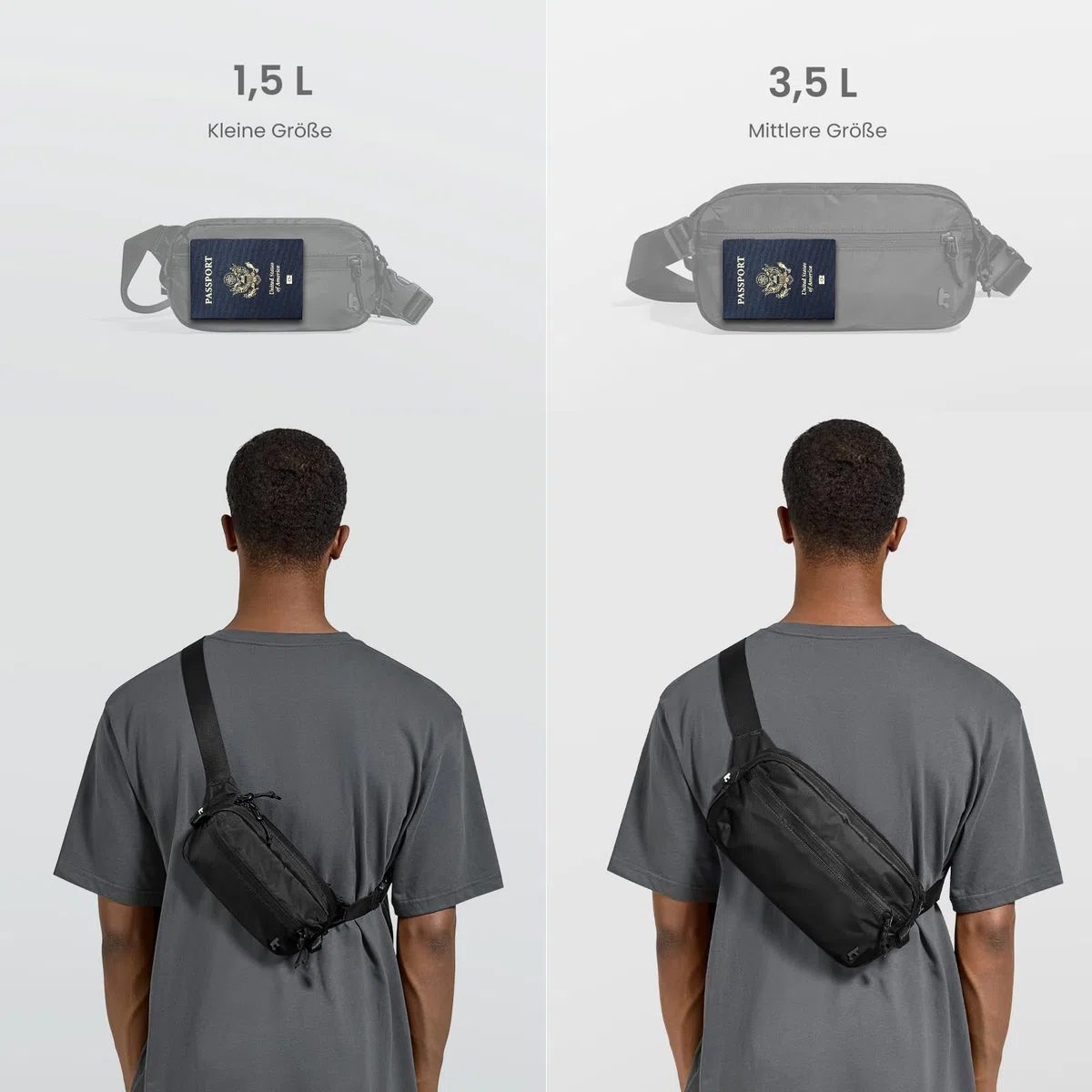tomtoc 1,5 Liter Sling Bag mit RFID Schutz, Anti Diebstahl Bauchtasche Umhängetasche Schultertasche Crossbody Bag für Herren Damen, Spritzwassergeschützt Leicht Brusttasche für Alltag Reise, Schwarz
