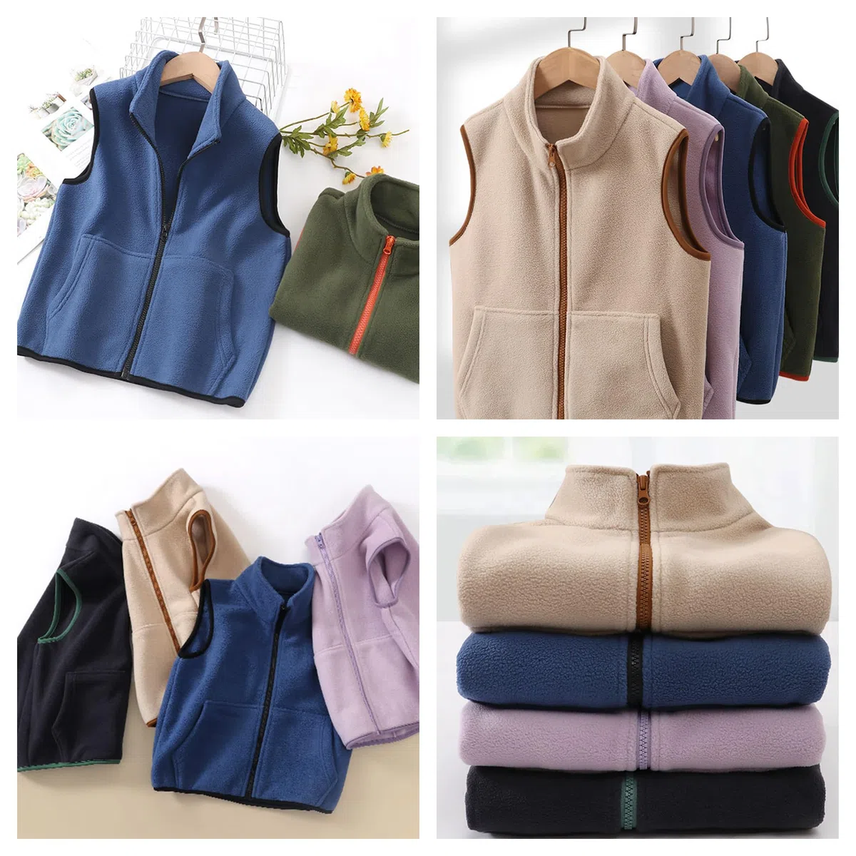 Eltern-Kind Polar Fleece Gilet Jungen Mädchen Weste Einfarbig Stehkragen Fleeceweste Reißverschluss Kinder Ärmellos Jacke