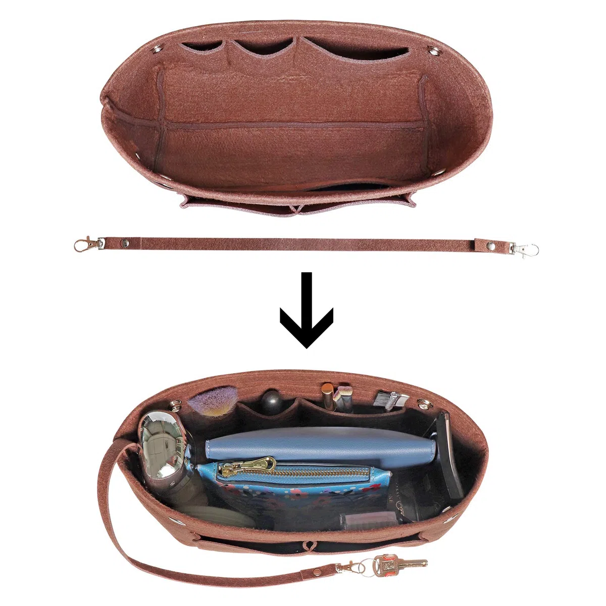Filz Handtasche Organizer Bag in Bag,Innentaschen für Handtaschen Organizer mit Schlüsselkette für Speedy Neverfull,8 Farben