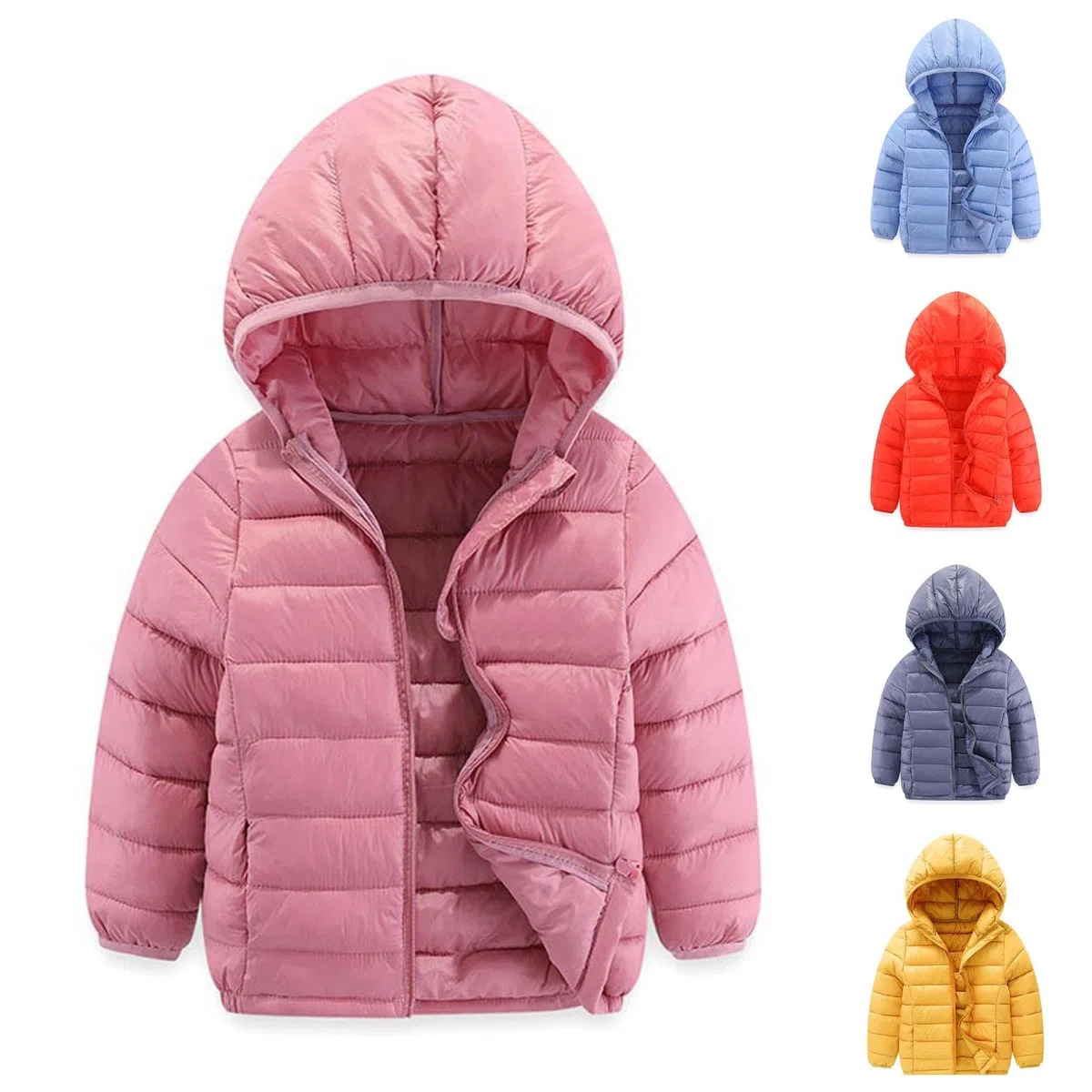 Generisch Puffer Jacke Kinder Warm Langarm Daunenjacke Jungen Mädchen Outdoor Winterjacke Steppjacke mit Kapuze Mantel Leicht Sport Wintermantel Lässiger Einfarbig Outdoorjacke Bequem Skijacke