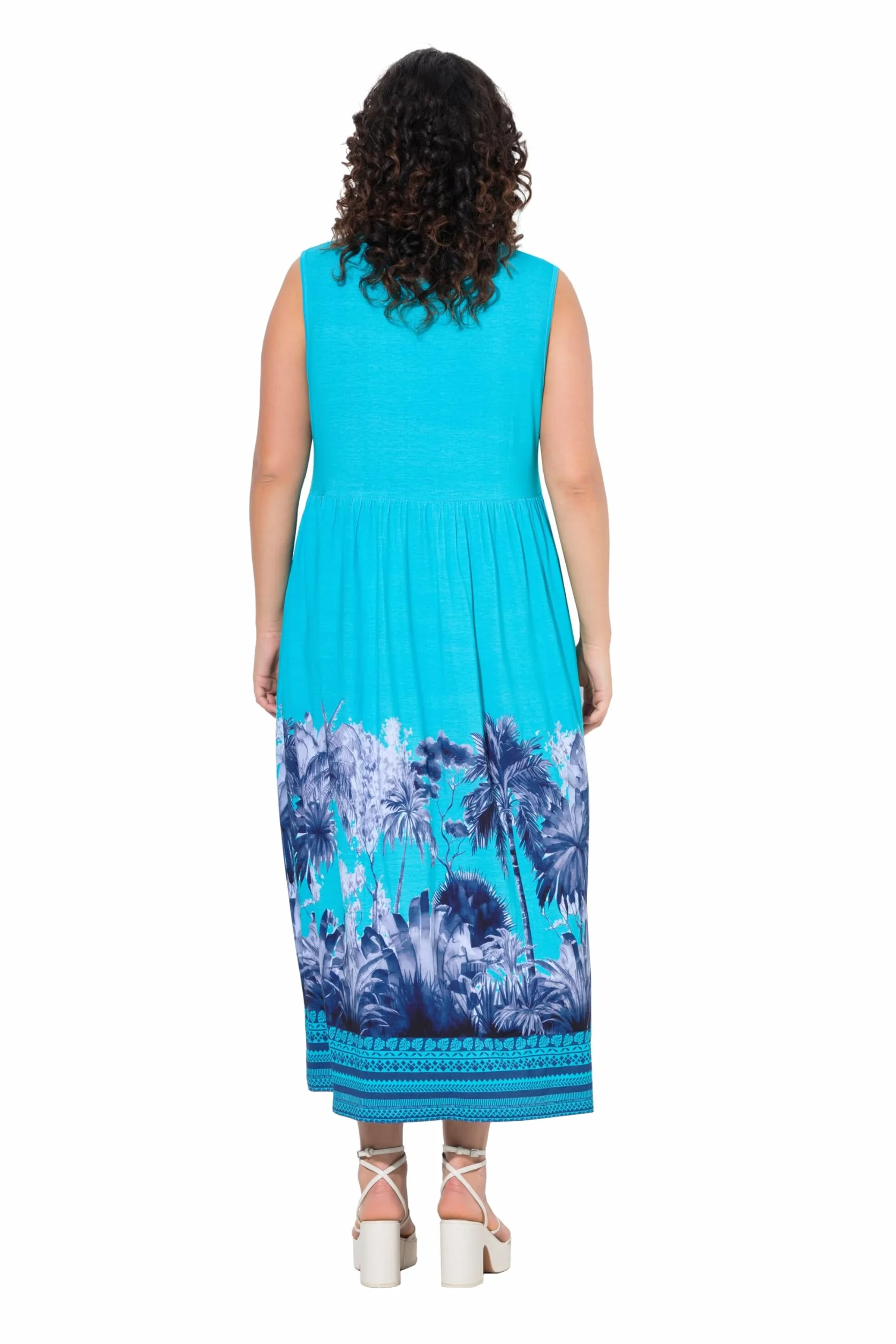 Ulla Popken Damen Jerseykleid mit Palmenbordüre Dress