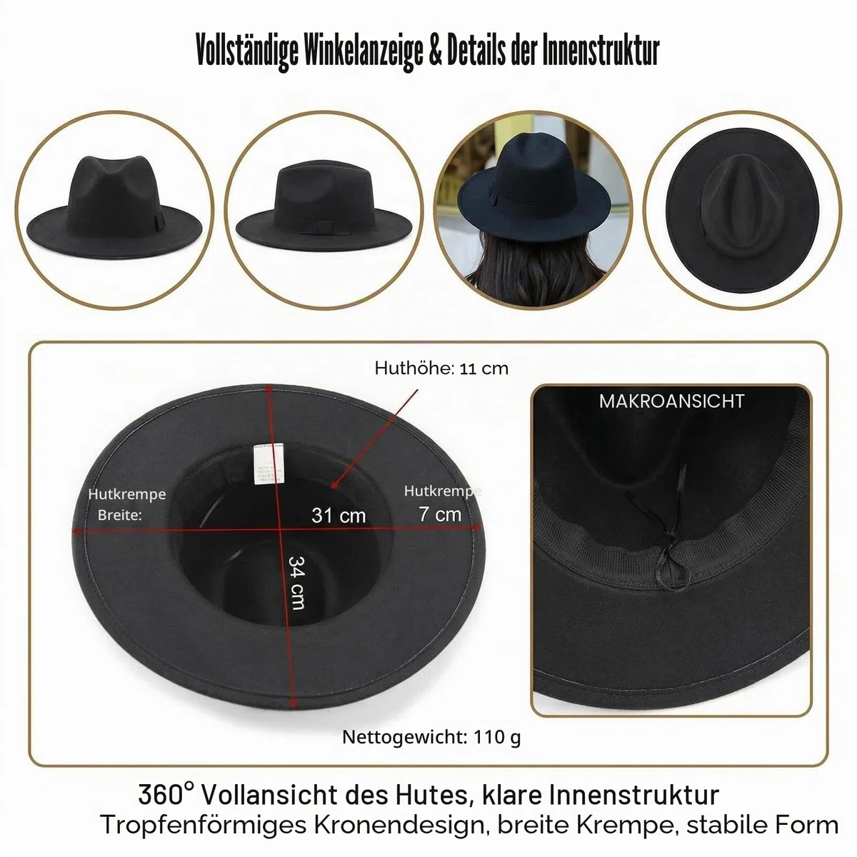 Zweifarbige Schwarze Breitband-Kirche Derby Knoten Strand Sonnenhut für Männer und Frauen 56-59cm Kopf umgeben (schwarz)