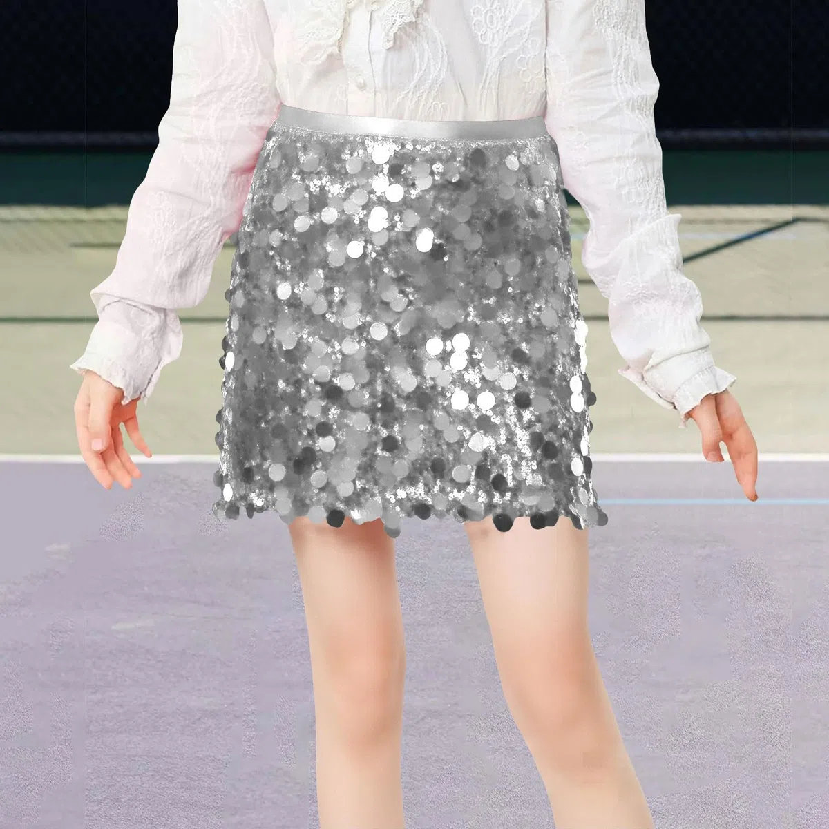 Glitzer Rock mädchen Glitzerrock Mädchen Pailletten Rock Elastischer Bund Funkelnde Glitzer Plissee Skorts mit Futter für Kinder Tanz Prinzessinnen 152